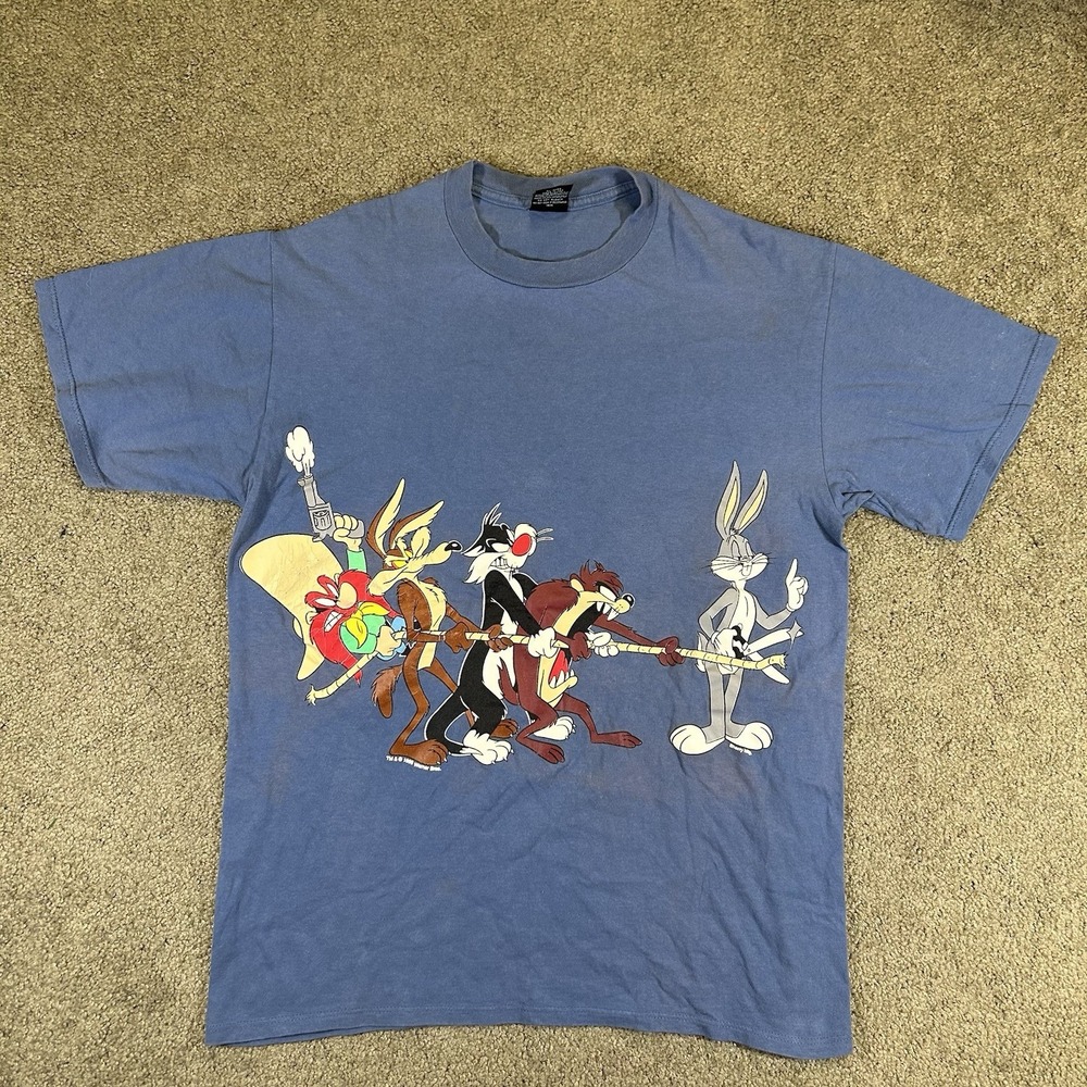 VTG Loony Tunes Tug of War Taz Bugs Coyote Martian Daffy Yosemite 90s L T-Shirt